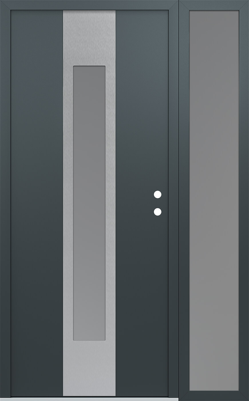 Modern Steel Front Door DIAMOND A1 48" X 80" ANTHRACITE/ANTHRACITE FROSTED GLASS PANEL STAINLESS STEEL LHI WITH SIDELITE FROSTED GLASS