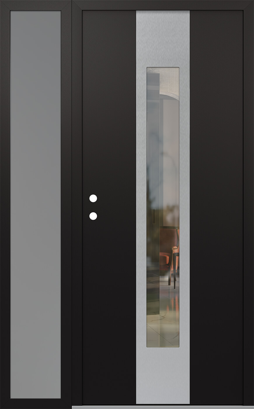 Modern Steel Front Door DIAMOND A1 48" X 80" BLACK/BLACK CLEAR GLASS PANEL STAINLESS STEEL RHI WITH SIDELITE FROSTED GLASS