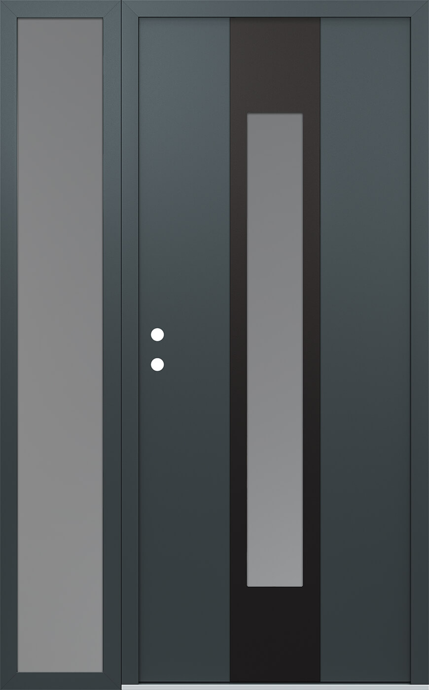 Modern Steel Front Door DIAMOND A1 50" X 80" ANTHRACITE/ANTHRACITE FROSTED GLASS PANEL BLACK RHI WITH SIDELITE FROSTED GLASS