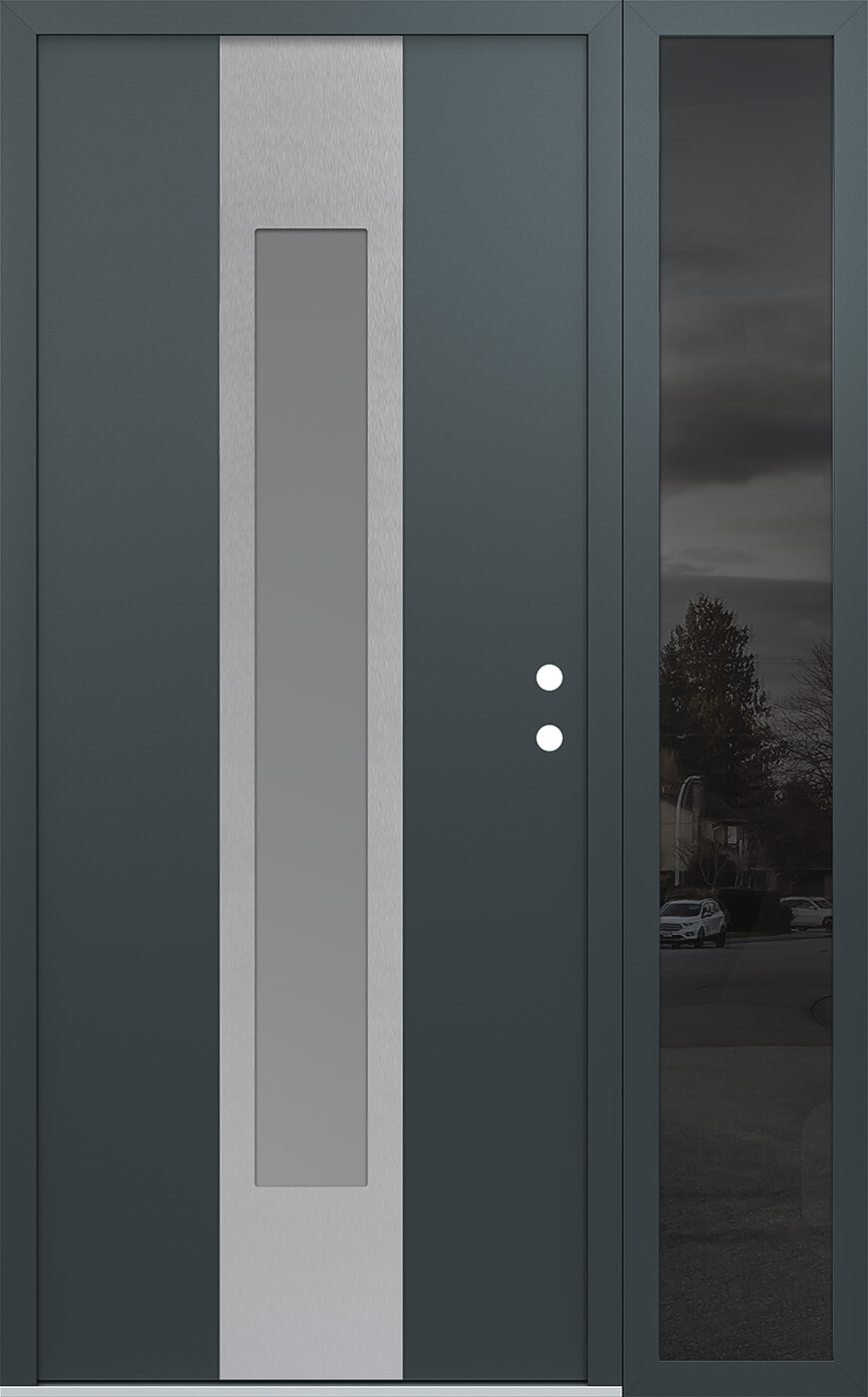 Modern Steel Front Door DIAMOND A1 50" X 80" ANTHRACITE/ANTHRACITE FROSTED GLASS PANEL STAINLESS STEEL LHI WITH SIDELITE MIRRORED GLASS