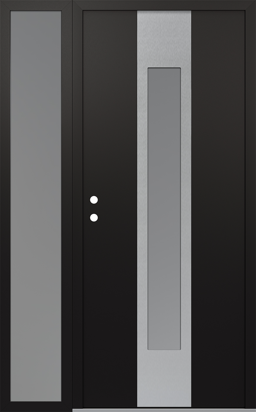 Modern Steel Front Door DIAMOND A1 50" X 80" BLACK/WHITE FROSTED GLASS PANEL STAINLESS STEEL RHI WITH SIDELITE FROSTED GLASS
