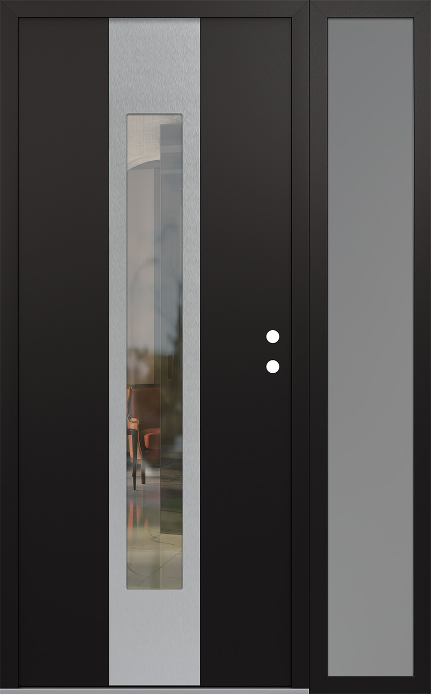 Modern Steel Front Door DIAMOND A1 52" X 80" BLACK/BLACK CLEAR GLASS PANEL STAINLESS STEEL LHI WITH SIDELITE FROSTED GLASS