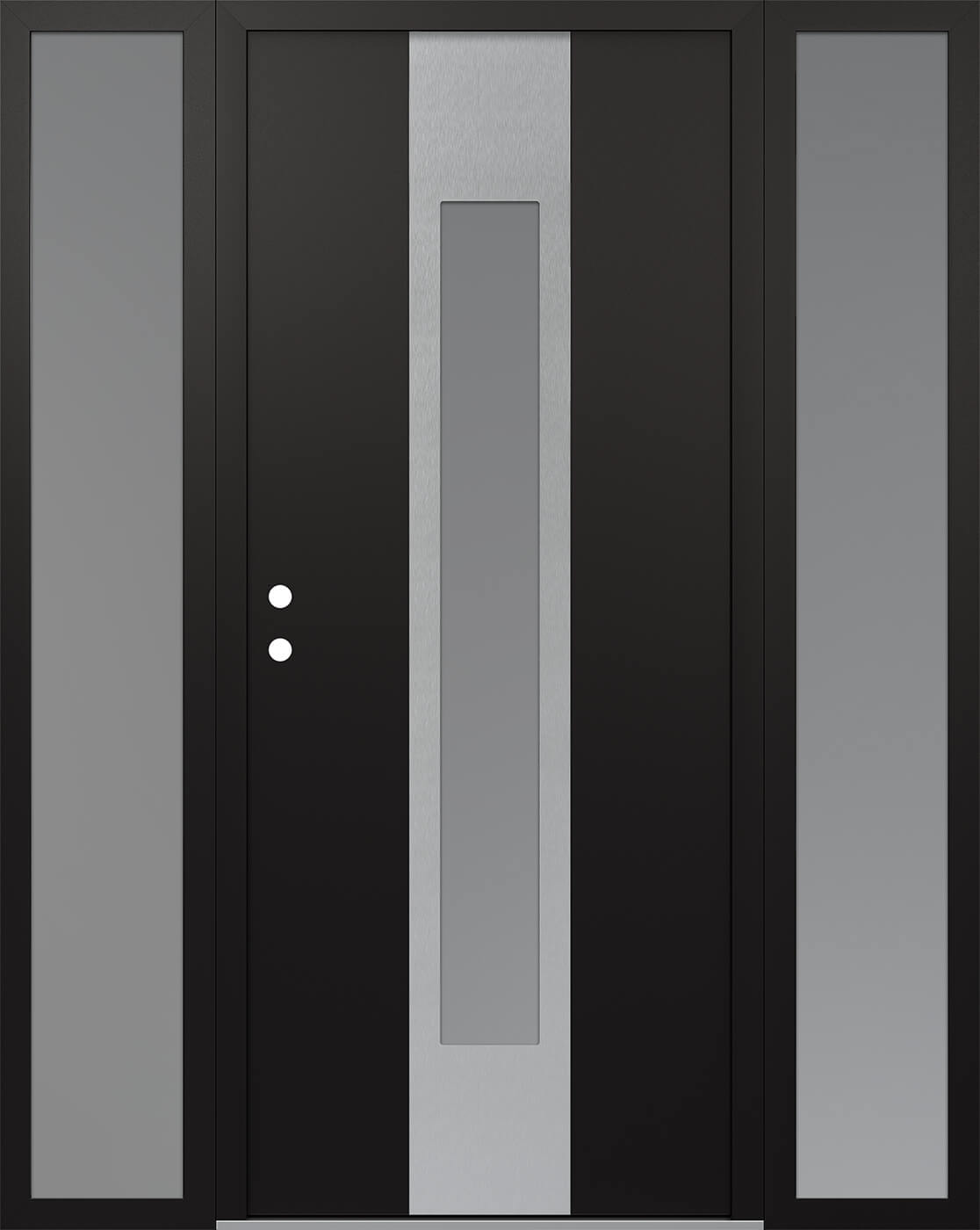 Modern Steel Front Door DIAMOND A1 60" X 80" BLACK/WHITE FROSTED GLASS PANEL STAINLESS STEEL RHI WITH 2 SIDELITES FROSTED GLASS
