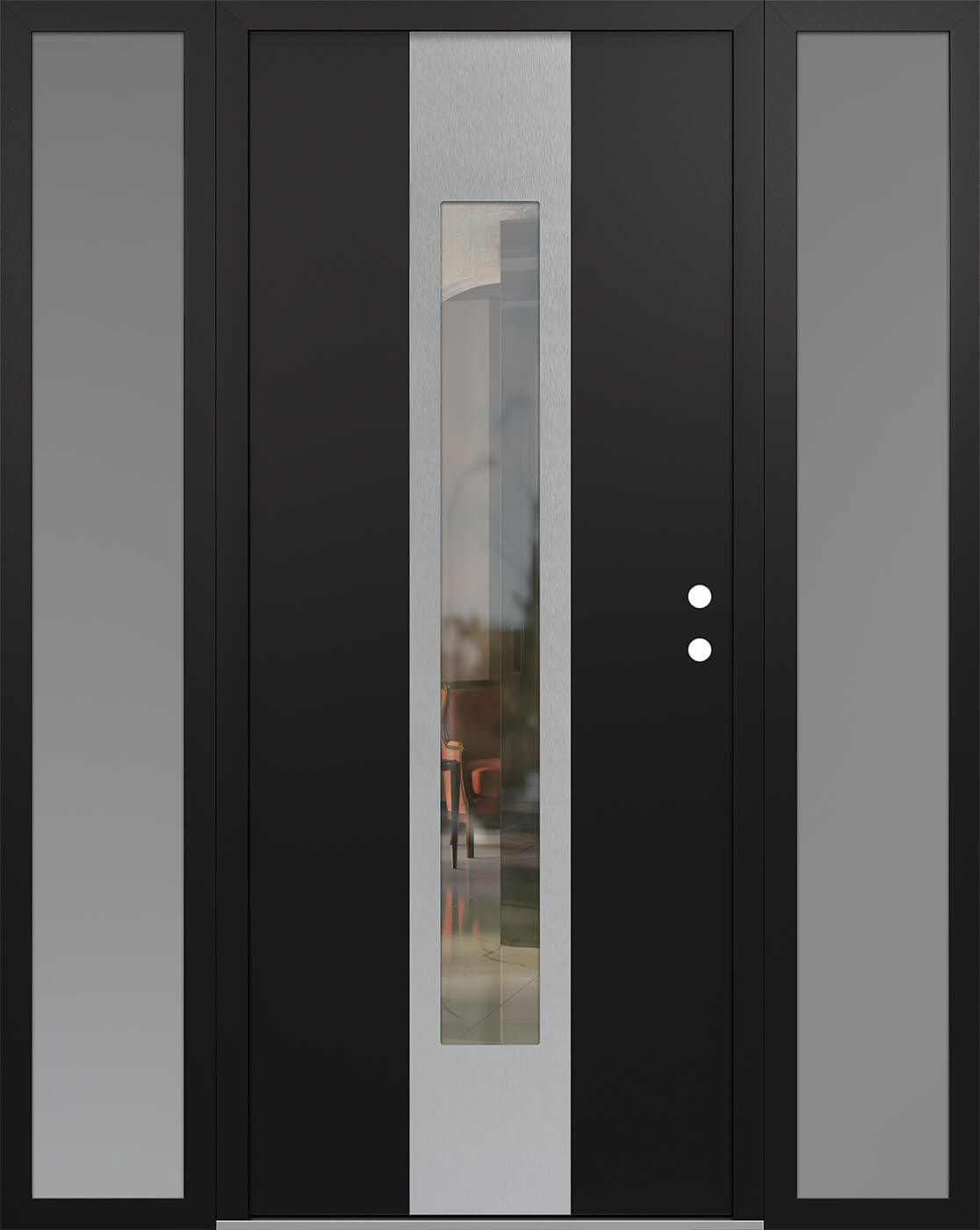 Modern Steel Front Door DIAMOND A1 64" X 80" BLACK/BLACK CLEAR GLASS PANEL STAINLESS STEEL LHI WITH 2 SIDELITES FROSTED GLASS