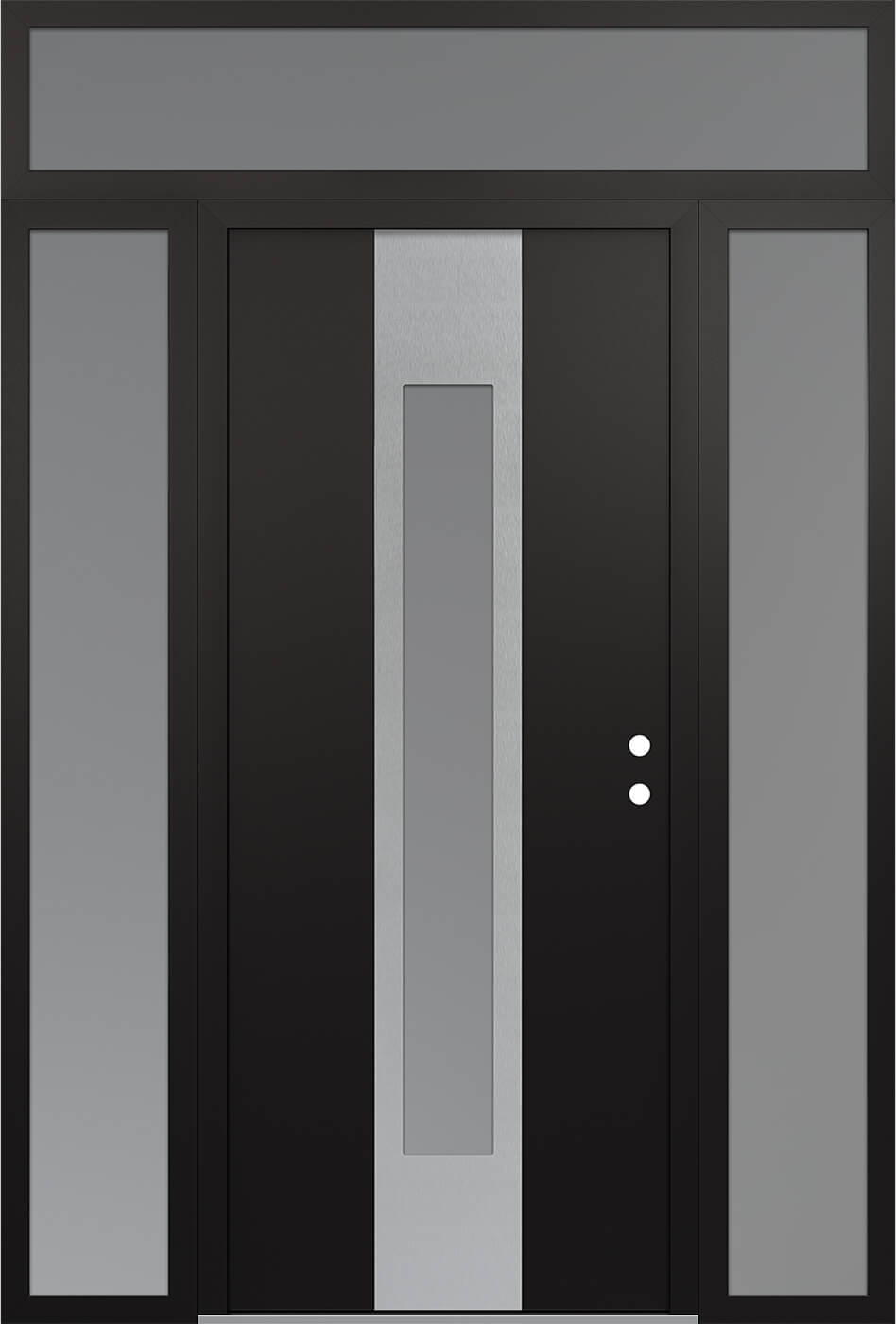Modern Steel Front Door DIAMOND A1 64" X 96" BLACK/WHITE FROSTED GLASS PANEL STAINLESS STEEL LHI WITH 2 SIDELITES AND TRANSOM FROSTED GLASS