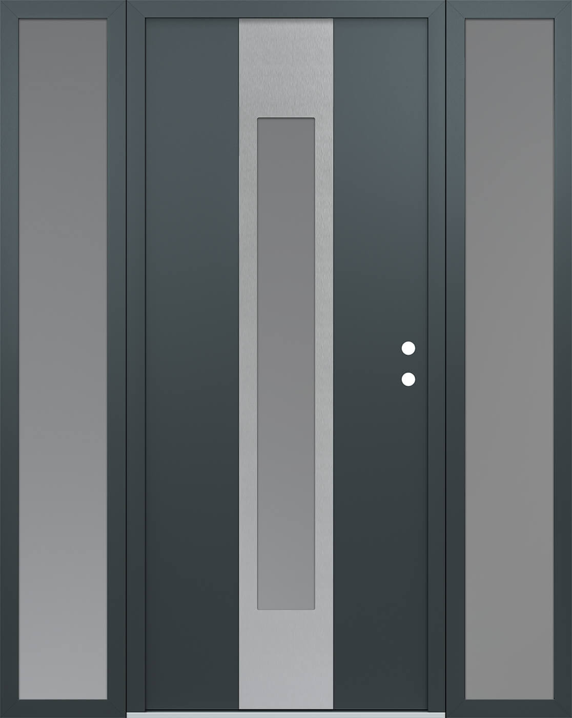 Modern Steel Front Door DIAMOND A1 68" X 80" ANTHRACITE/ANTHRACITE FROSTED GLASS PANEL STAINLESS STEEL LHI WITH 2 SIDELITES FROSTED GLASS