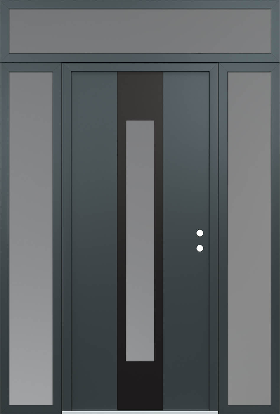 Modern Steel Front Door DIAMOND A1 68" X 96" ANTHRACITE/ANTHRACITE FROSTED GLASS PANEL BLACK LHI WITH 2 SIDELITES AND TRANSOM FROSTED GLASS