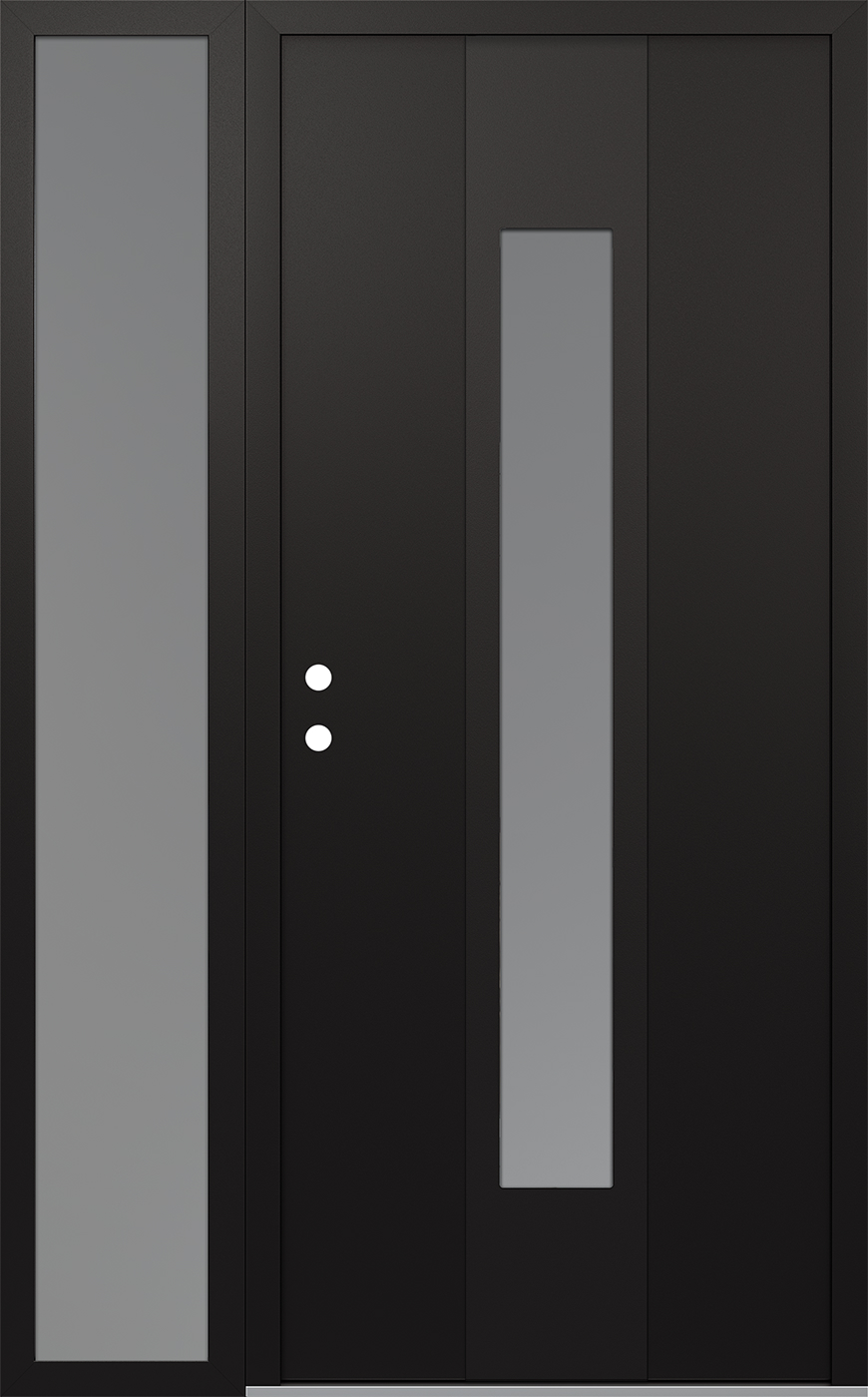 MODERN STEEL FRONT DOOR DIAMOND A1 48" X 80" BLACK/WHITE FROSTED GLASS PANEL BLACK RHI WITH SIDELITE FROSTED GLASS