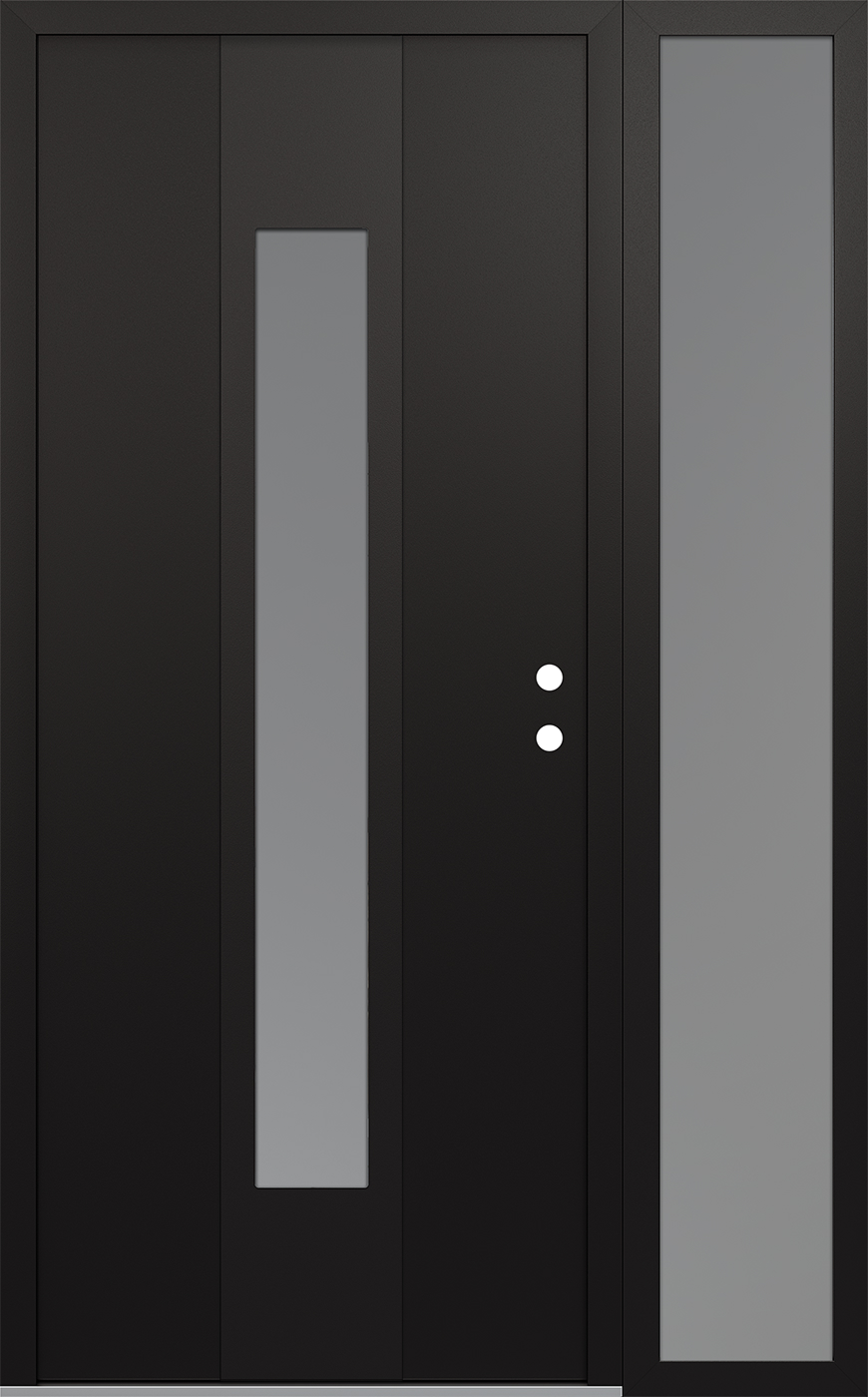 MODERN STEEL FRONT DOOR DIAMOND A1 52" X 80" BLACK/WHITE FROSTED GLASS PANEL BLACK LHI WITH SIDELITE FROSTED GLASS