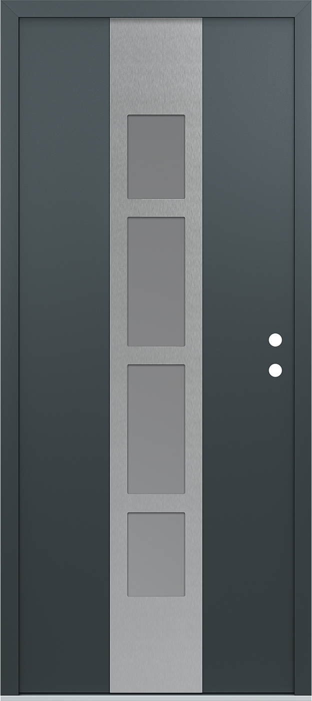 Modern Steel Front Door DIAMOND A10 36" X 80" ANTHRACITE/ANTHRACITE FROSTED GLASS PANEL STAINLESS STEEL LHI