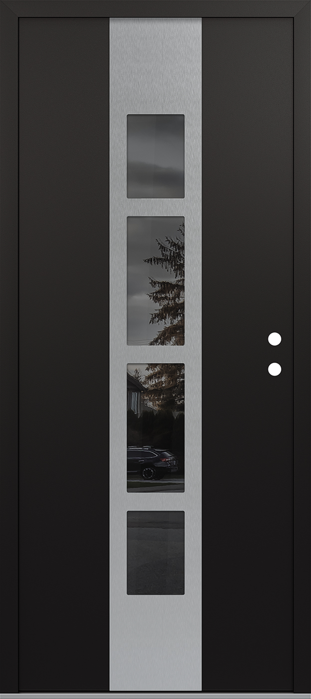 Modern Steel Front Door DIAMOND A10 36" X 80" BLACK/BLACK MIRRORED GLASS PANEL STAINLESS STEEL LHI