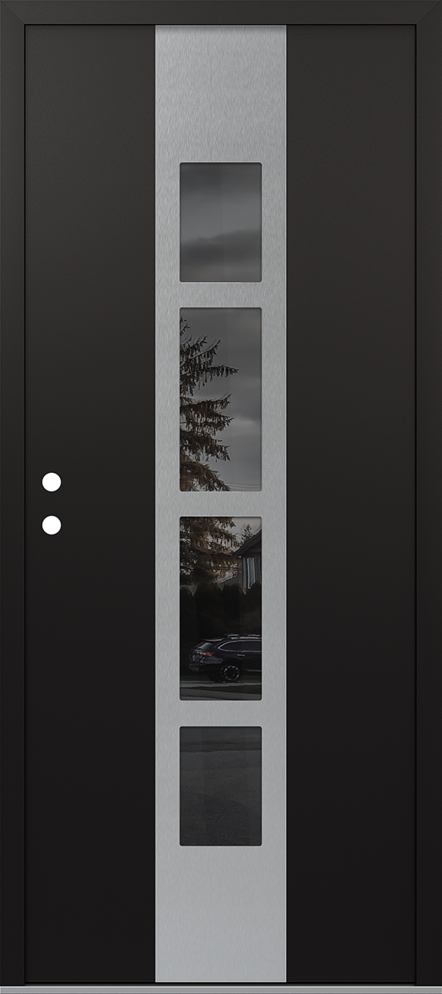 Modern Steel Front Door DIAMOND A10 36" X 80" BLACK/BLACK MIRRORED GLASS PANEL STAINLESS STEEL RHI