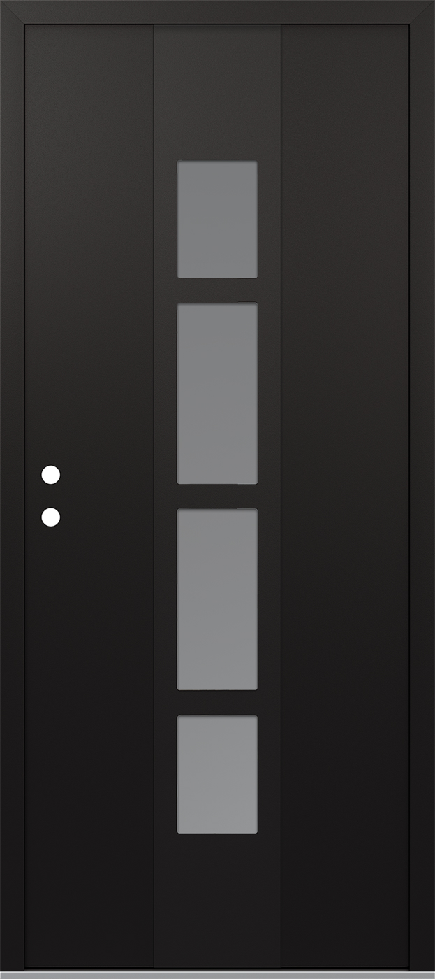 Modern Steel Front Door DIAMOND A10 36" X 80" BLACK/WHITE FROSTED GLASS PANEL BLACK RHI