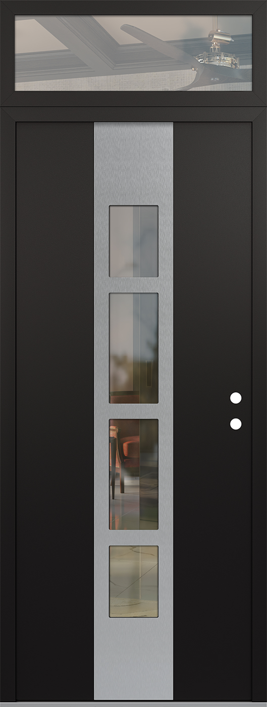 Modern Steel Front Door DIAMOND A10 36" X 96" BLACK/BLACK CLEAR GLASS PANEL STAINLESS STEEL LHI WITH TRANSOM CLEAR GLASS