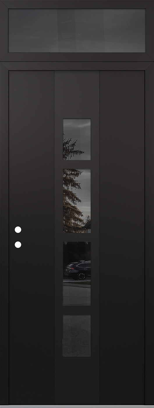 Modern Steel Front Door DIAMOND A10 36" X 96" BLACK/BLACK MIRRORED GLASS PANEL BLACK RHI WITH TRANSOM MIRRORED GLASS