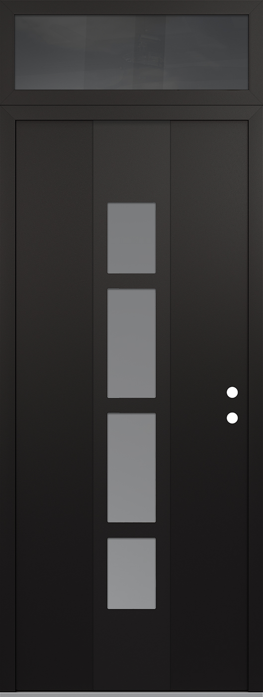Modern Steel Front Door DIAMOND A10 36" X 96" BLACK/WHITE FROSTED GLASS PANEL BLACK LHI WITH TRANSOM MIRRORED GLASS