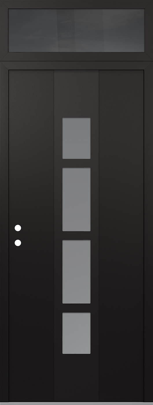 Modern Steel Front Door DIAMOND A10 36" X 96" BLACK/WHITE FROSTED GLASS PANEL BLACK RHI WITH TRANSOM MIRRORED GLASS