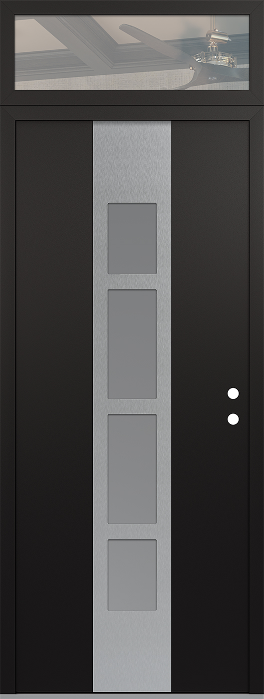 Modern Steel Front Door DIAMOND A10 36" X 96" BLACK/WHITE FROSTED GLASS PANEL STAINLESS STEEL LHI WITH TRANSOM CLEAR GLASS
