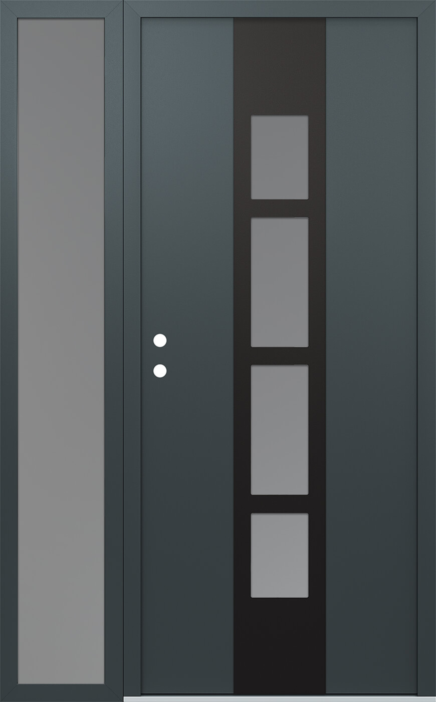 Modern Steel Front Door DIAMOND A10 48" X 80" ANTHRACITE/ANTHRACITE FROSTED GLASS PANEL BLACK RHI WITH SIDELITE FROSTED GLASS