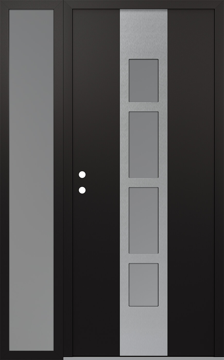 Modern Steel Front Door DIAMOND A10 48" X 80" BLACK/WHITE FROSTED GLASS PANEL STAINLESS STEEL RHI WITH SIDELITE FROSTED GLASS