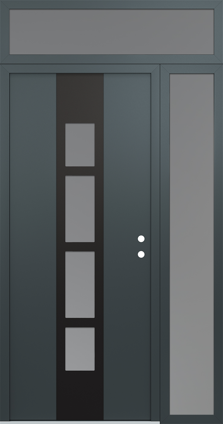 Modern Steel Front Door DIAMOND A10 50" X 96" ANTHRACITE/ANTHRACITE FROSTED GLASS PANEL BLACK LHI WITH SIDELITE AND TRANSOM FROSTED GLASS