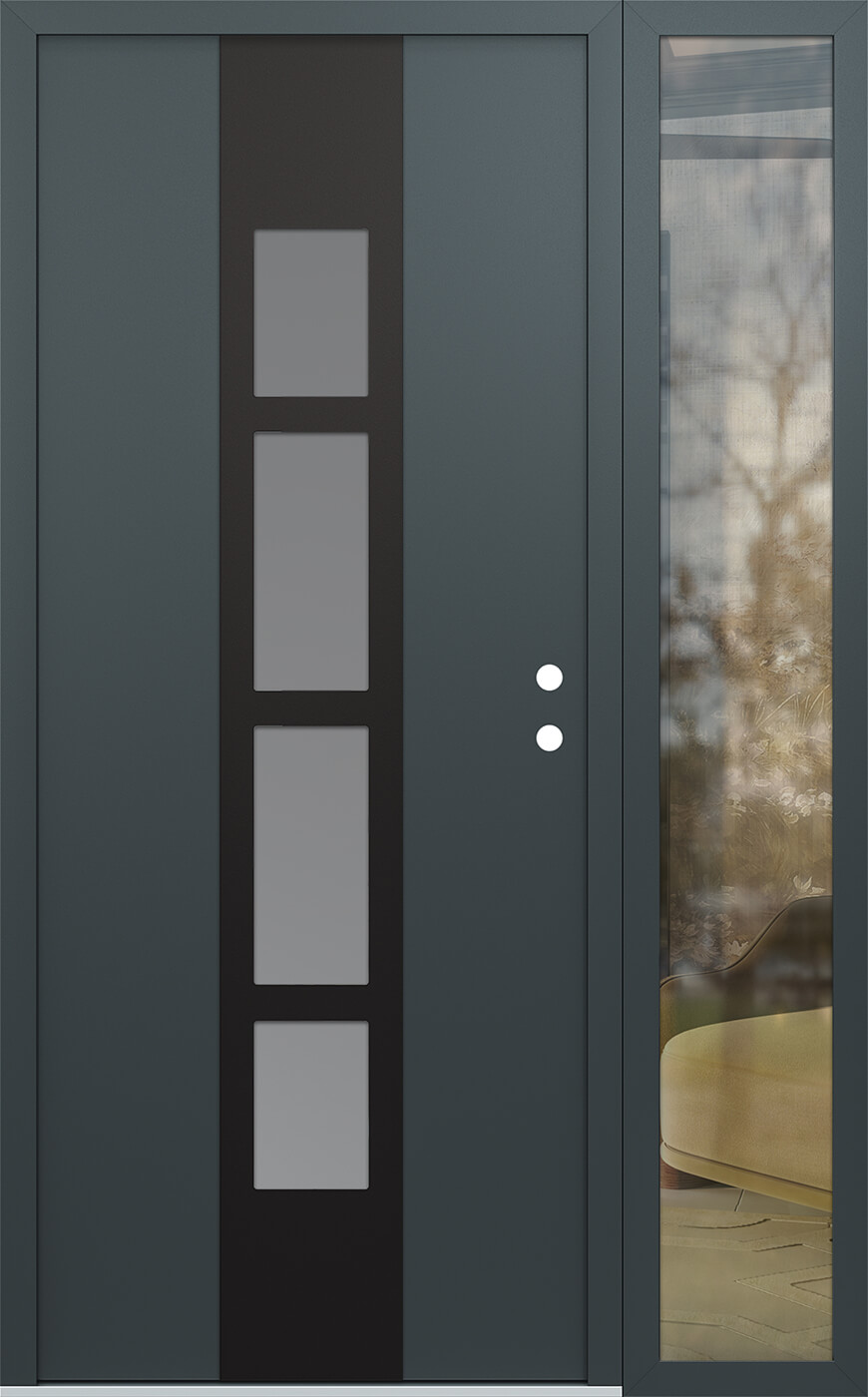 Modern Steel Front Door DIAMOND A10 52" X 80" ANTHRACITE/ANTHRACITE FROSTED GLASS PANEL BLACK LHI WITH SIDELITE CLEAR GLASS