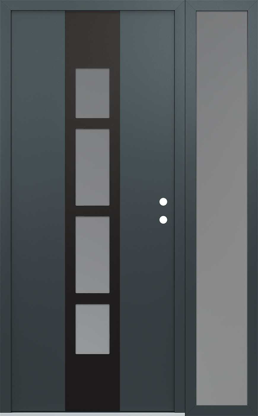 Modern Steel Front Door DIAMOND A10 52" X 80" ANTHRACITE/ANTHRACITE FROSTED GLASS PANEL BLACK LHI WITH SIDELITE FROSTED GLASS