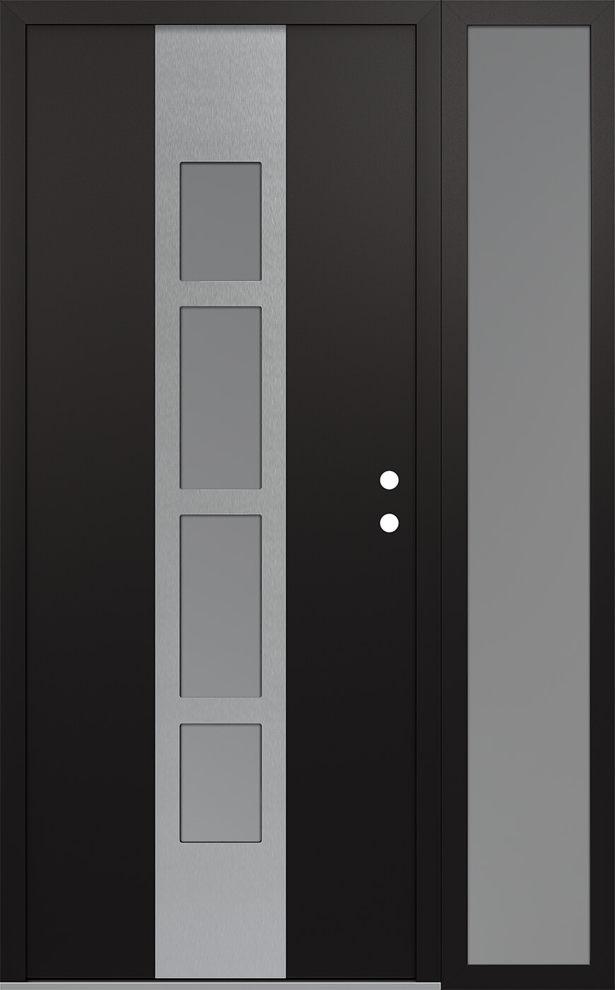 Modern Steel Front Door DIAMOND A10 52" X 80" BLACK/WHITE FROSTED GLASS PANEL STAINLESS STEEL LHI WITH SIDELITE FROSTED GLASS