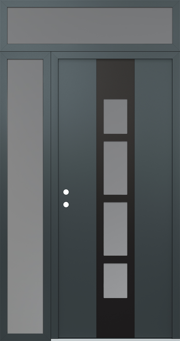 Modern Steel Front Door DIAMOND A10 52" X 96" ANTHRACITE/ANTHRACITE FROSTED GLASS PANEL BLACK RHI WITH SIDELITE AND TRANSOM FROSTED GLASS