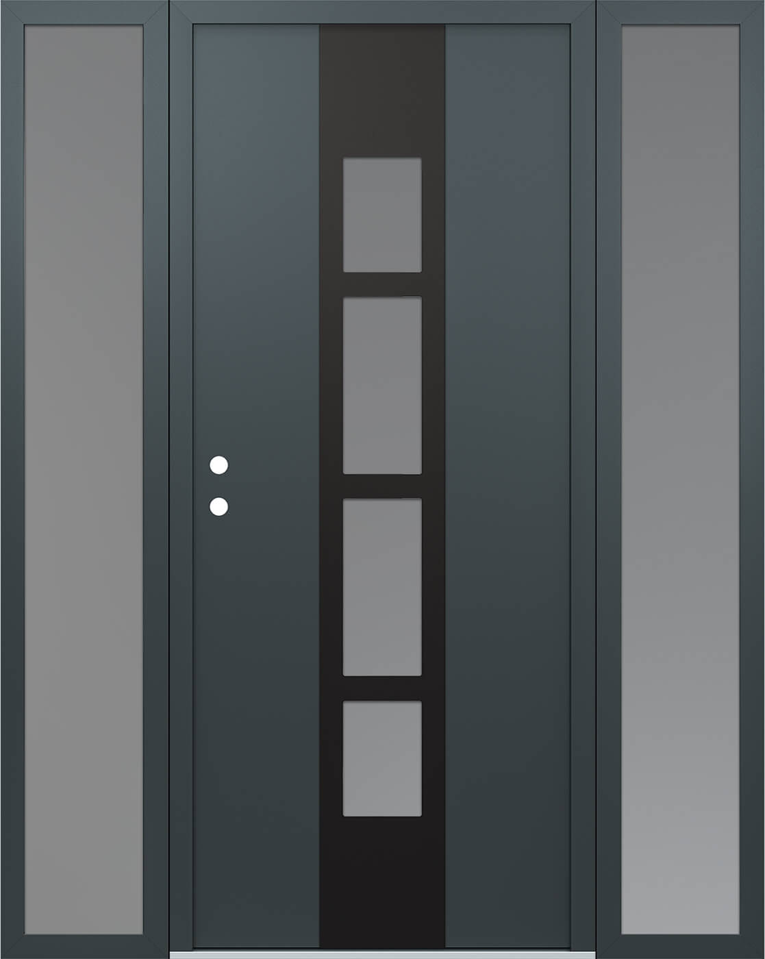 Modern Steel Front Door DIAMOND A10 64" X 80" ANTHRACITE/ANTHRACITE FROSTED GLASS PANEL BLACK RHI WITH 2 SIDELITES FROSTED GLASS
