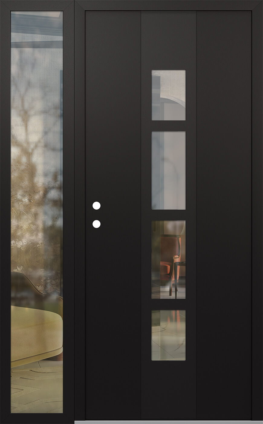 Modern Steel Front Door DIAMOND A10 52" X 80" BLACK/BLACK CLEAR GLASS PANEL BLACK RHI WITH SIDELITE CLEAR GLASS