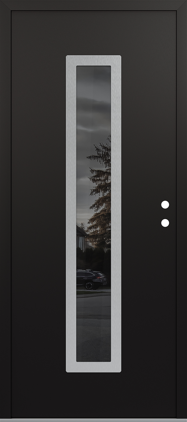 Modern Steel Front Door DIAMOND A11 36" X 80" BLACK/BLACK MIRRORED GLASS PANEL STAINLESS STEEL LHI
