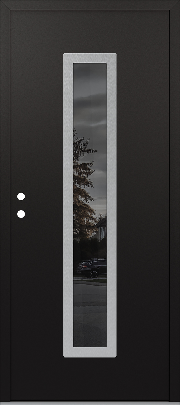 Modern Steel Front Door DIAMOND A11 36" X 80" BLACK/BLACK MIRRORED GLASS PANEL STAINLESS STEEL RHI