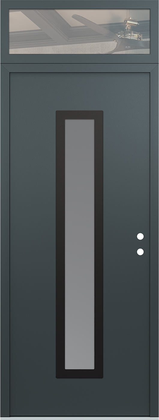 Modern Steel Front Door DIAMOND A11 36" X 96" ANTHRACITE/ANTHRACITE FROSTED GLASS PANEL BLACK LHI WITH TRANSOM CLEAR GLASS