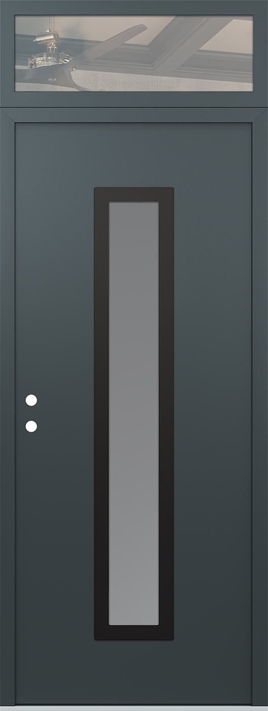 Modern Steel Front Door DIAMOND A11 36" X 96" ANTHRACITE/ANTHRACITE FROSTED GLASS PANEL BLACK RHI WITH TRANSOM CLEAR GLASS