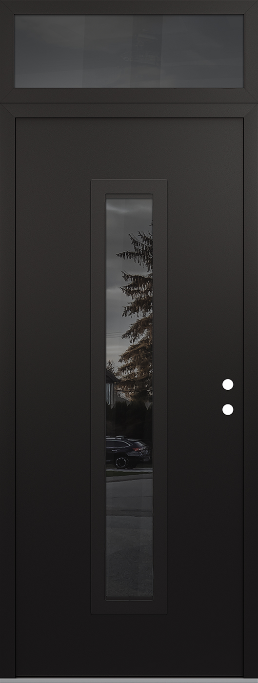 Modern Steel Front Door DIAMOND A11 36" X 96" BLACK/BLACK MIRRORED GLASS PANEL BLACK LHI WITH TRANSOM MIRRORED GLASS