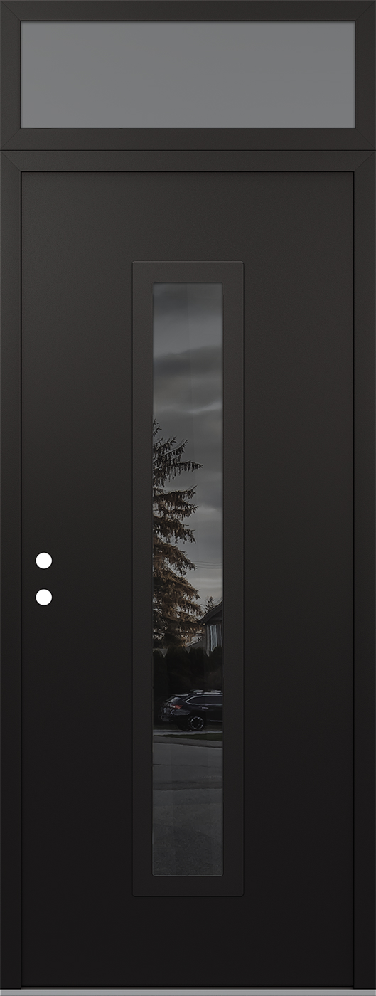 Modern Steel Front Door DIAMOND A11 36" X 96" BLACK/BLACK MIRRORED GLASS PANEL BLACK RHI WITH TRANSOM FROSTED GLASS