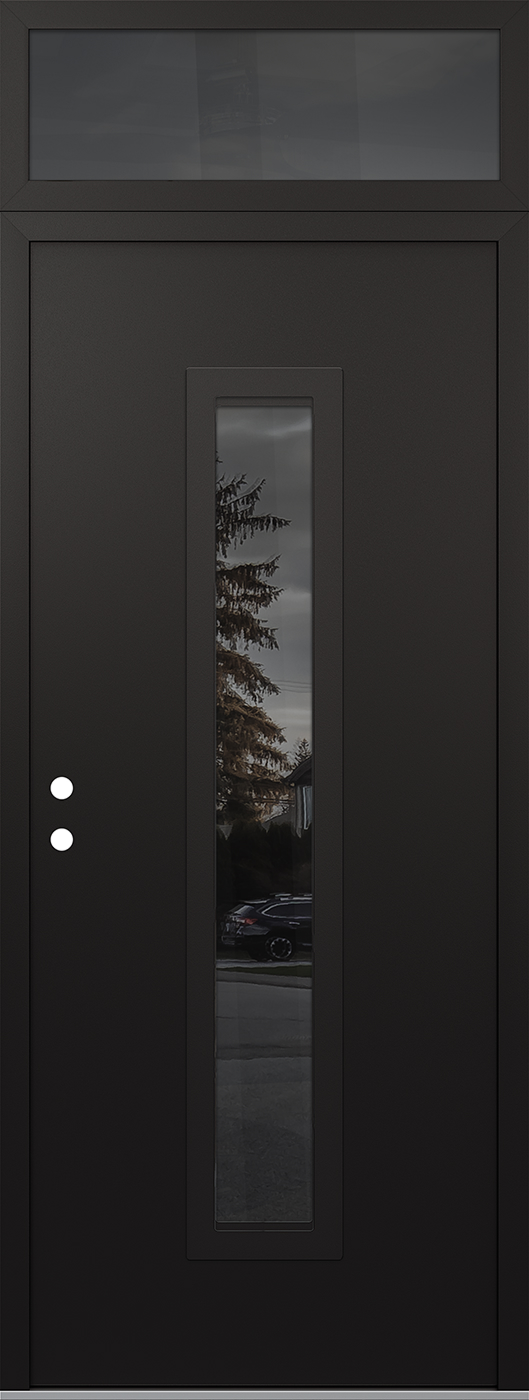 Modern Steel Front Door DIAMOND A11 36" X 96" BLACK/BLACK MIRRORED GLASS PANEL BLACK RHI WITH TRANSOM MIRRORED GLASS