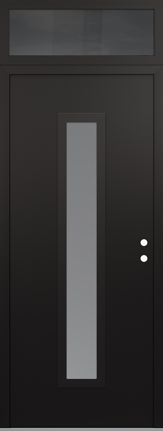 Modern Steel Front Door DIAMOND A11 36" X 96" BLACK/WHITE FROSTED GLASS PANEL BLACK LHI WITH TRANSOM MIRRORED GLASS