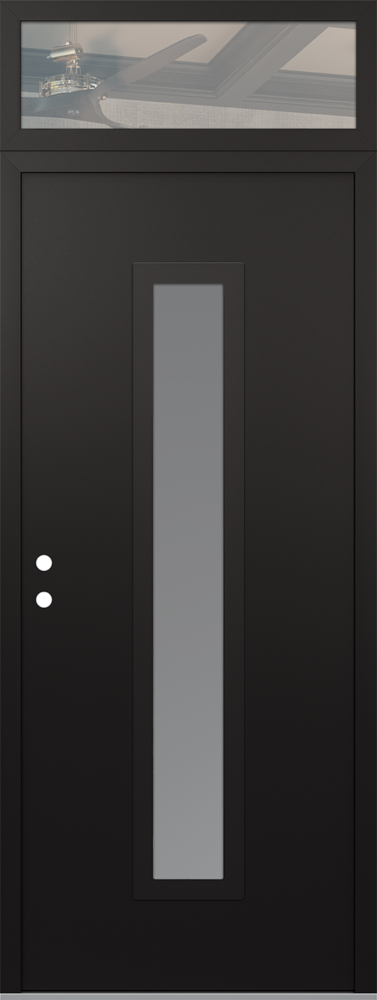 Modern Steel Front Door DIAMOND A11 36" X 96" BLACK/WHITE FROSTED GLASS PANEL BLACK RHI WITH TRANSOM CLEAR GLASS