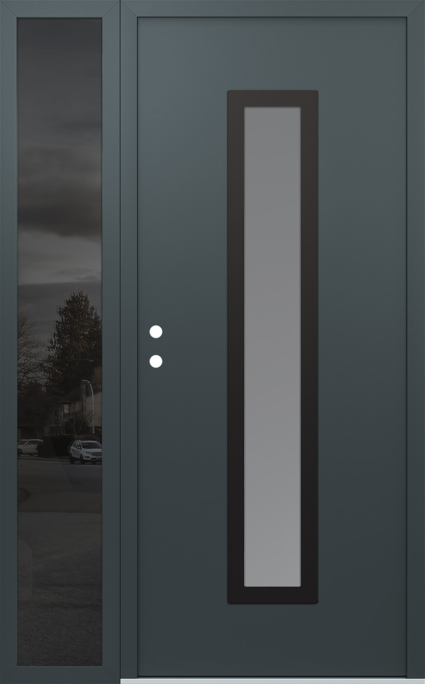 Modern Steel Front Door DIAMOND A11 48" X 80" ANTHRACITE/ANTHRACITE FROSTED GLASS PANEL BLACK RHI WITH SIDELITE MIRRORED GLASS