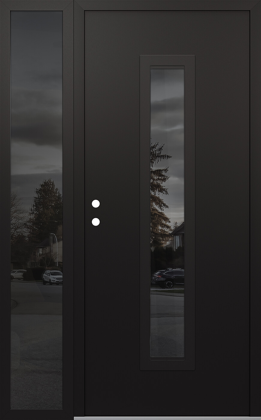 Modern Steel Front Door DIAMOND A11 48" X 80" BLACK/BLACK MIRRORED GLASS PANEL BLACK RHI WITH SIDELITE MIRRORED GLASS