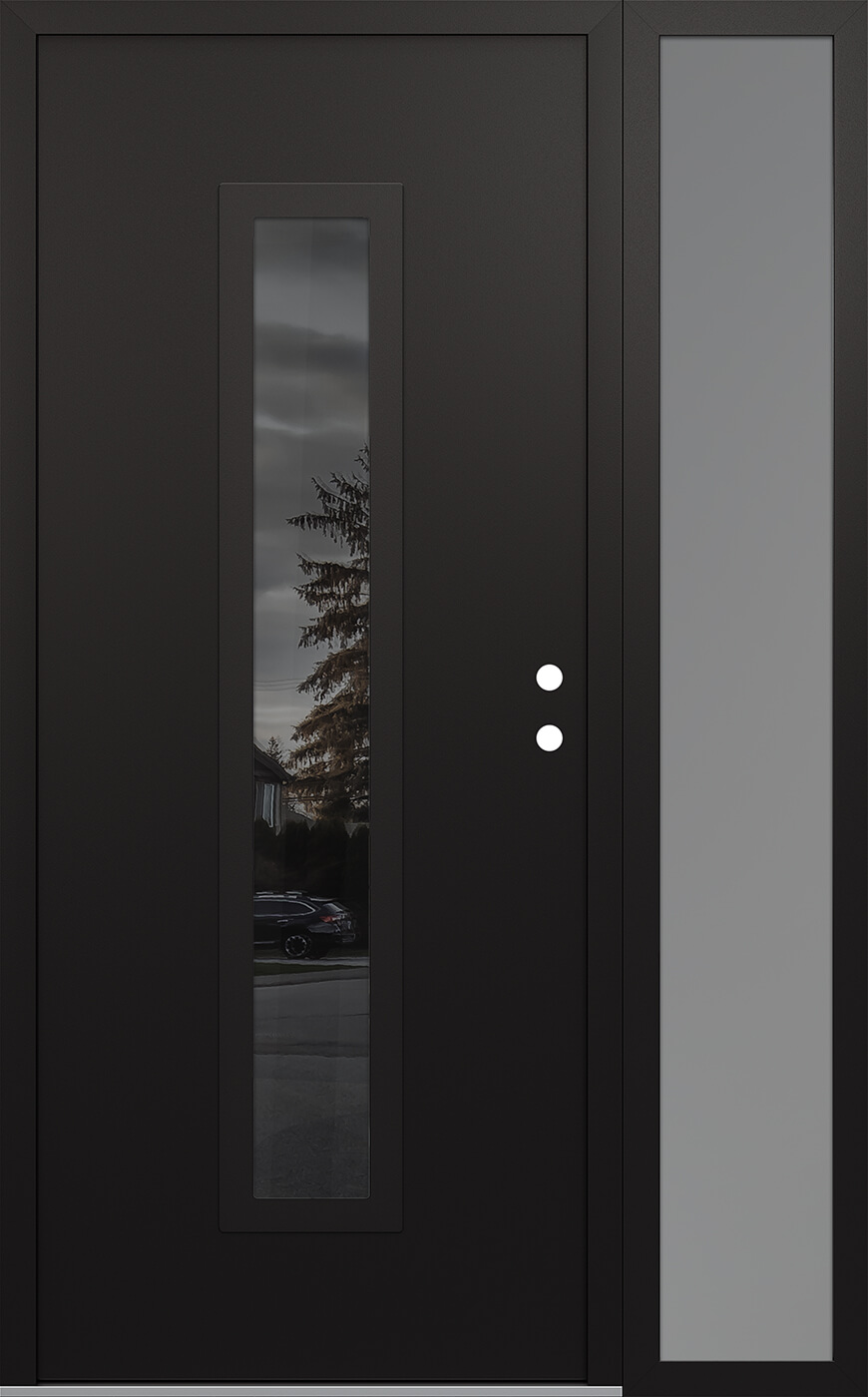 Modern Steel Front Door DIAMOND A11 50" X 80" BLACK/BLACK MIRRORED GLASS PANEL BLACK LHI WITH SIDELITE FROSTED GLASS