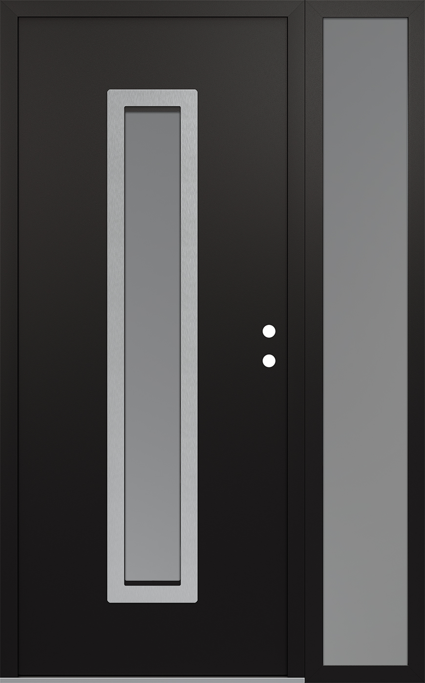 Modern Steel Front Door DIAMOND A11 50" X 80" BLACK/WHITE FROSTED GLASS PANEL STAINLESS STEEL LHI WITH SIDELITE FROSTED GLASS