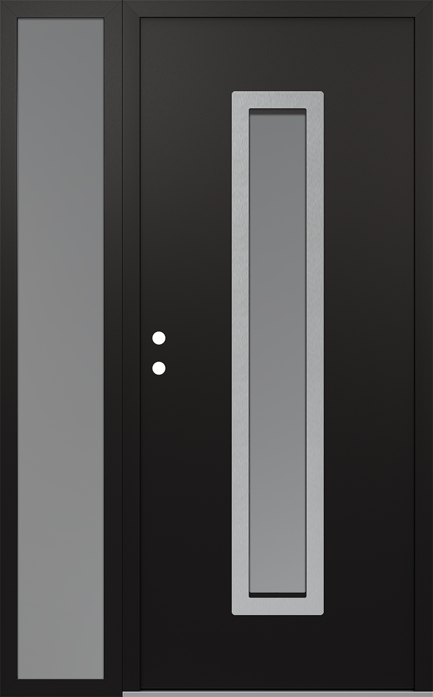 Modern Steel Front Door DIAMOND A11 50" X 80" BLACK/WHITE FROSTED GLASS PANEL STAINLESS STEEL RHI WITH SIDELITE FROSTED GLASS