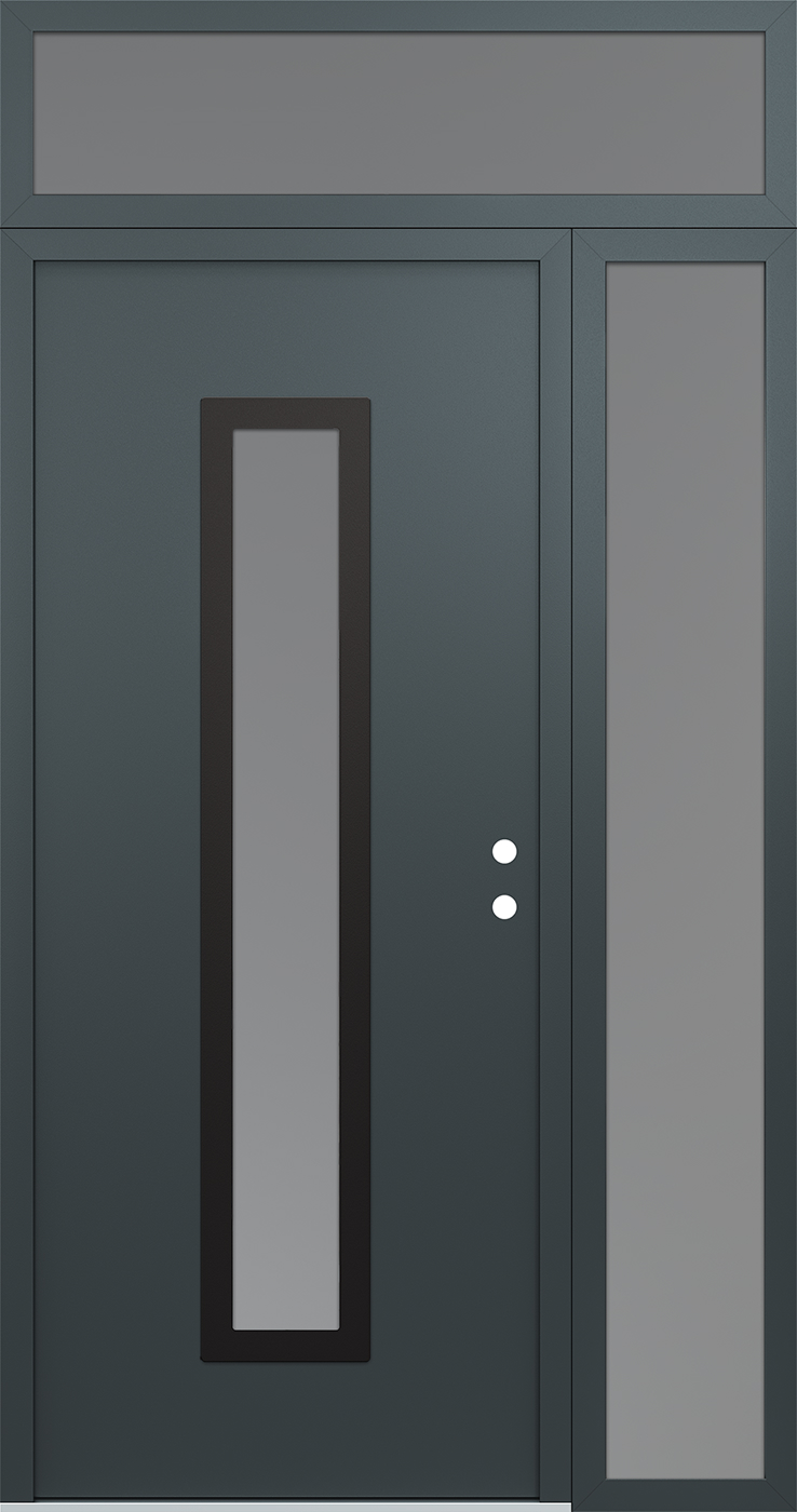 Modern Steel Front Door DIAMOND A11 50" X 96" ANTHRACITE/ANTHRACITE FROSTED GLASS PANEL BLACK LHI WITH SIDELITE AND TRANSOM FROSTED GLASS