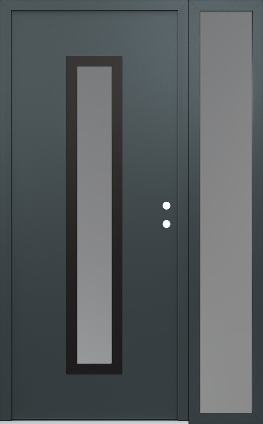Modern Steel Front Door DIAMOND A11 52" X 80" ANTHRACITE/ANTHRACITE FROSTED GLASS PANEL BLACK LHI WITH SIDELITE FROSTED GLASS