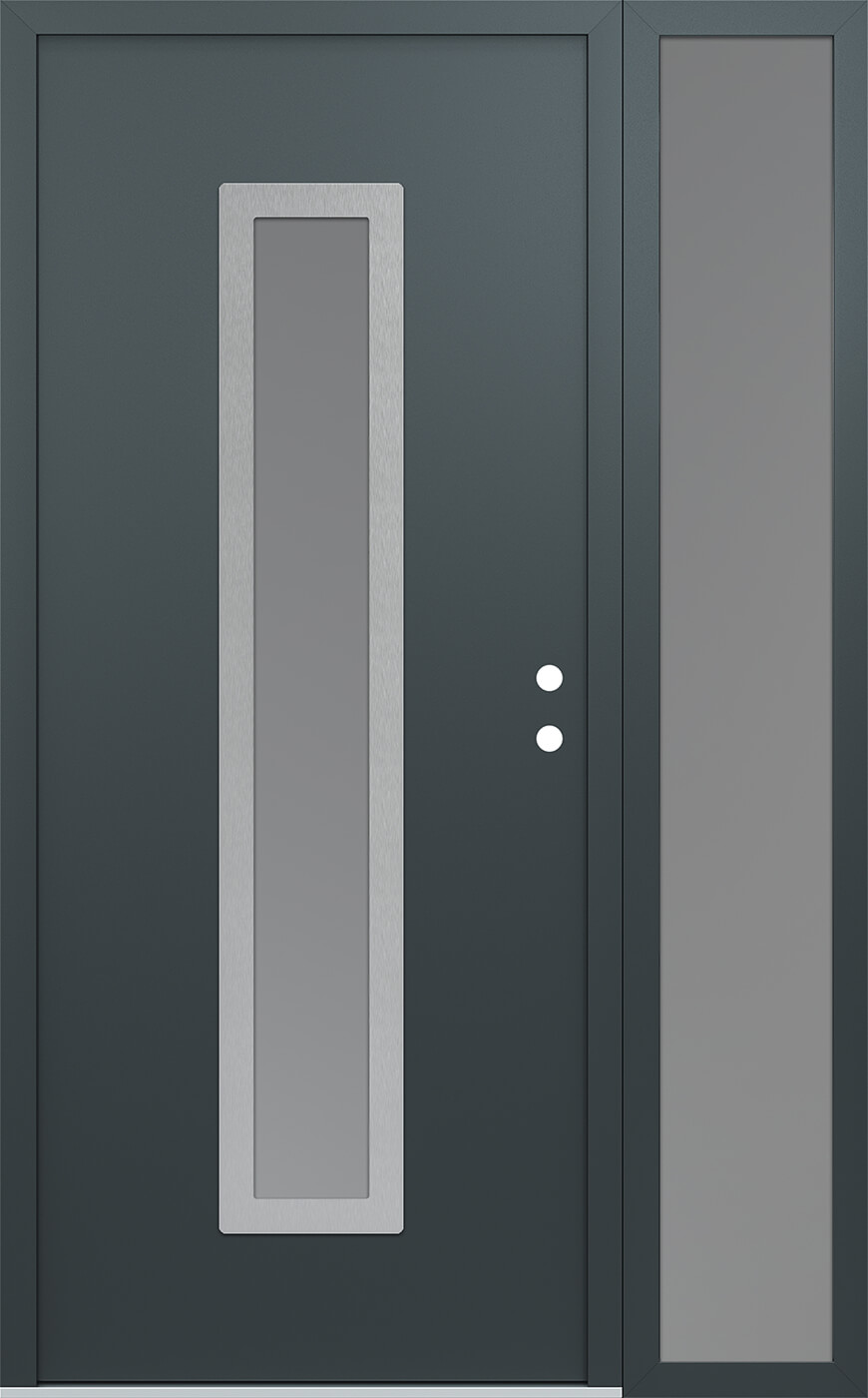 Modern Steel Front Door DIAMOND A11 52" X 80" ANTHRACITE/ANTHRACITE FROSTED GLASS PANEL STAINLESS STEEL LHI WITH SIDELITE FROSTED GLASS