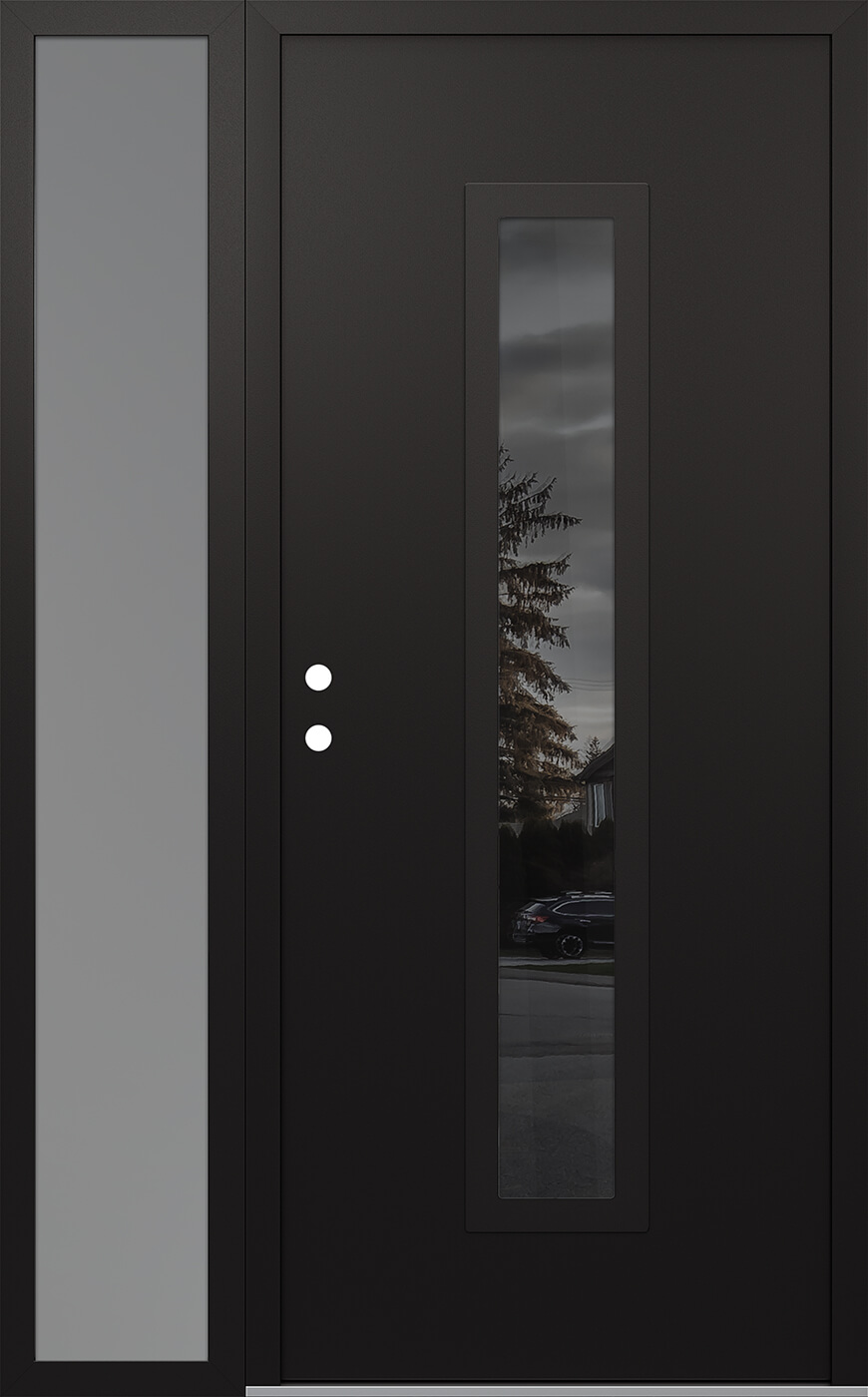 Modern Steel Front Door DIAMOND A11 52" X 80" BLACK/BLACK MIRRORED GLASS PANEL BLACK RHI WITH SIDELITE FROSTED GLASS