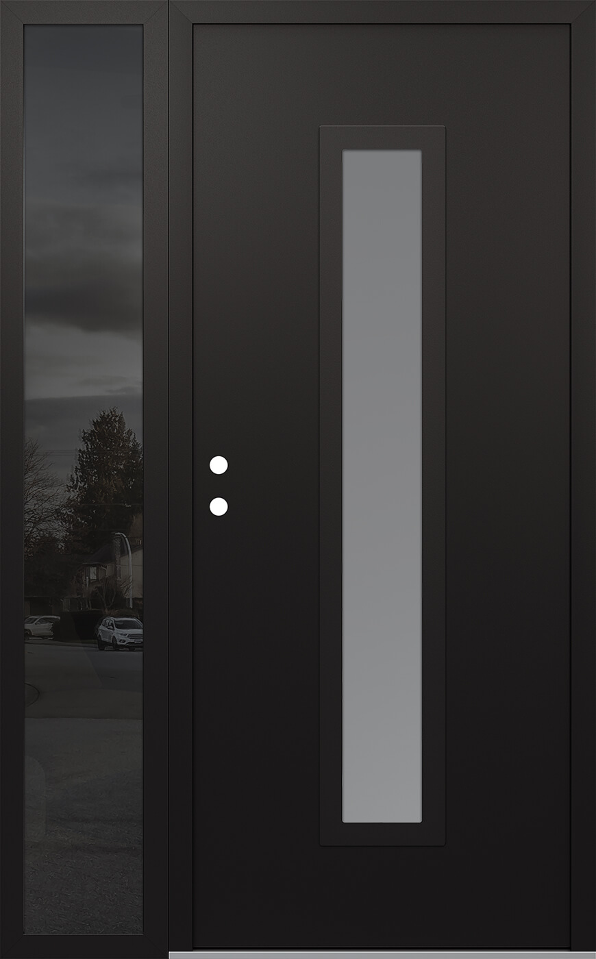 Modern Steel Front Door DIAMOND A11 52" X 80" BLACK/WHITE FROSTED GLASS PANEL BLACK RHI WITH SIDELITE MIRRORED GLASS